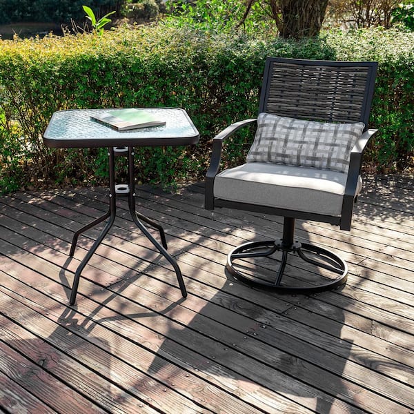 Swivel Wicker Outdoor Dining Chair with with Light Gray Cushion and Pillow