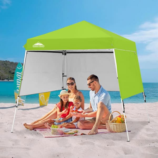 8 ft. x 8 ft. Green Portable Outdoor Pop Up Aluminum Frame Slant Leg Canopy with Adjustable Sidewalls and Backpack Bag