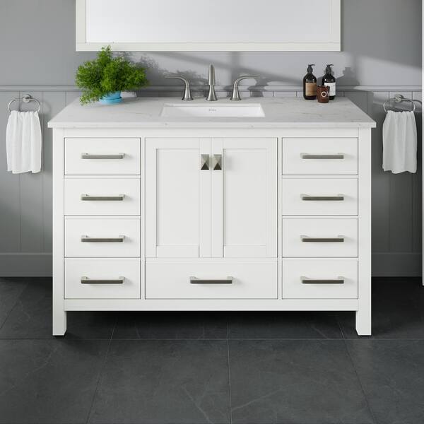 Eviva Aberdeen 48 in. Single Sink White Bath Vanity with White Carrara Quartz Top (Assembled)