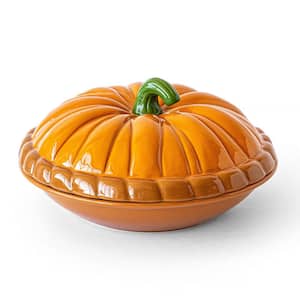 50 oz. Round Stoneware Pie Keeper with Pumpkin Lid