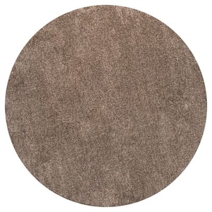 Brown 8 ft. Round Haze Solid Low-Pile Area Rug