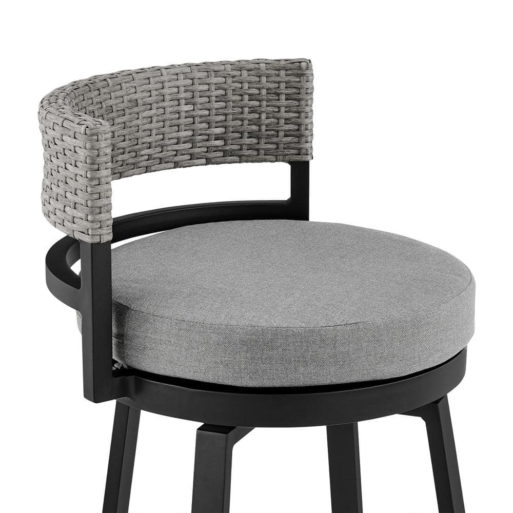 Encinitas Gray Wicker and Aluminum Outdoor Counter Stool with Cushions