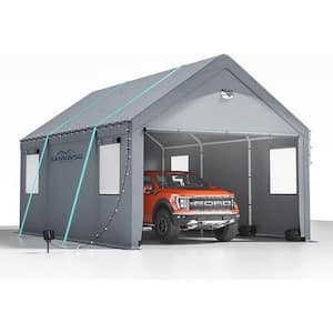 10 ft. x 20 ft. Garage Heavy Duty Carport Canopy with Roll-up Windows and All-Season Tarp Cover Metal Roof and Side Wall