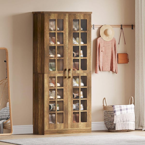 71 in. H x 31.5 in. W Brown Engineered Wood Shoe Storage Cabinet, 8-Tier Shoe Organizer Entryway Shoe Rack with Doors