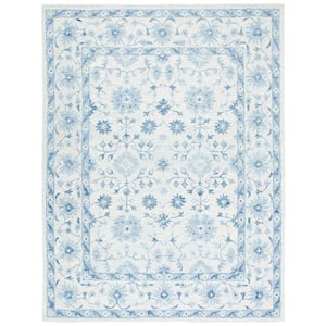 Micro-Loop Blue/Ivory 8 ft. x 10 ft. Border Floral Area Rug