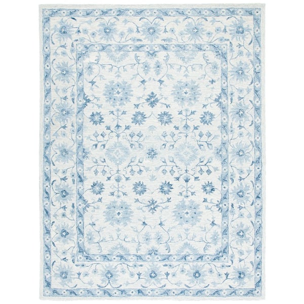 SAFAVIEH Micro-Loop Blue/Ivory 8 ft. x 10 ft. Border Floral Area Rug