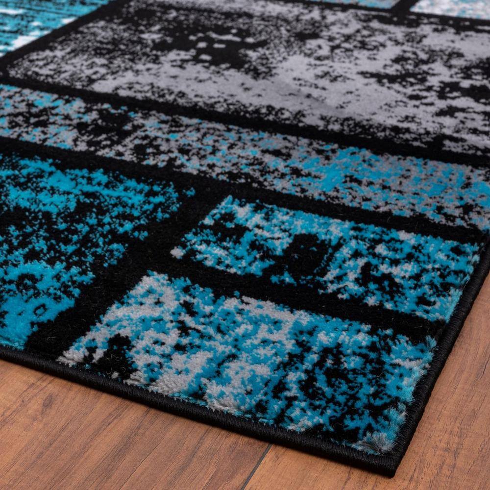 Turquoise Geometric Squares 5x7 Modern Colorblock Area Rug