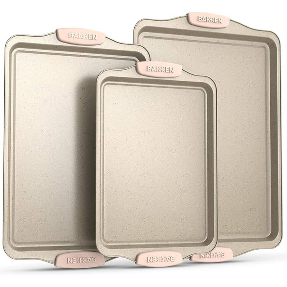 BakkenMaster 3-Piece Nonstick Cookie Sheets Set for Baking-White Marble BKBSMARWHT3