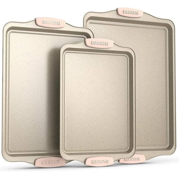 BakkenMaster 3-Piece Nonstick Cookie Sheets Set for Baking-White Marble