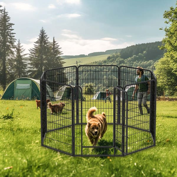 Unbranded 8 Panels Heavy Duty Metal Pet Fence Playpen Kit Indoor/Outdoor Pet Dog Fence Playground (39.37 in. H x 26.57 in. W)