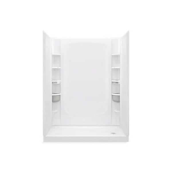 Sterling STORE+ 60 in. L x 30 in. W x 30 in. H 4-Piece Alcove Shower Kit with Direct-to-stud Shower Wall and Shower Pan in White