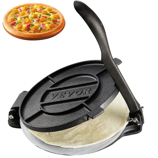 8in. Cast Iron Tortilla Press, Tortilla and Roti Maker with Pre-Seasoned Pataconera Maker with 100 Pcs, Tawa, Black