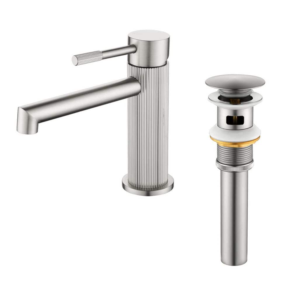 Modern Single Handle Single Hole Bathroom Sink Faucet with Pop Up Drain, Vertical Stripe Design Faucet in Brushed Nickel price history on PriceWatchPro