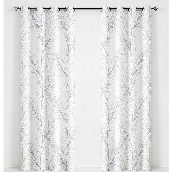 Lilac Linen Tree 50 in. W x 84 in. L Modern Grommet Light Filtering Curtain Set of 2 (2 Panel)