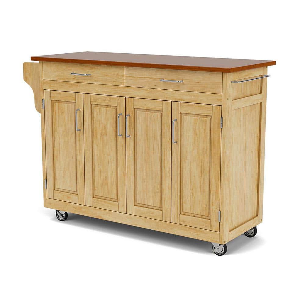 Natural Wood Kitchen Cart with Oak Top and Storage
