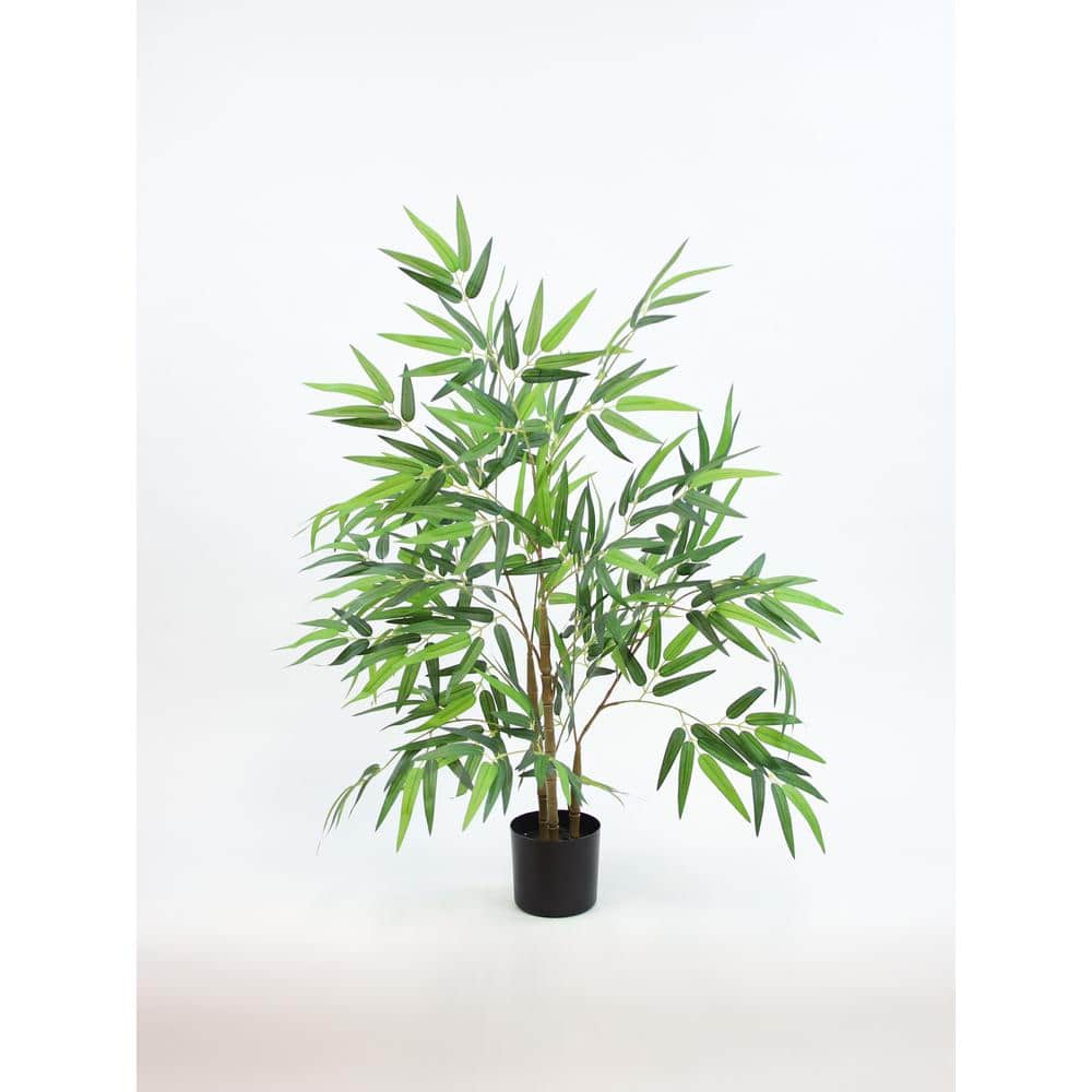 36 in. Artificial Green Bamboo Tree in Black Drop in Pot