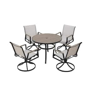 Mongue 5-Piece Outdoor Iron Frame Dining Set with Gray Textilene Swivel Chair and 40 in. W Round Table for Patio