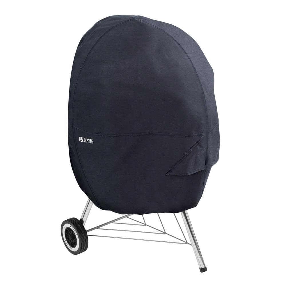Black Water-Resistant Outdoor Grill Cover with Charcoal Chimney