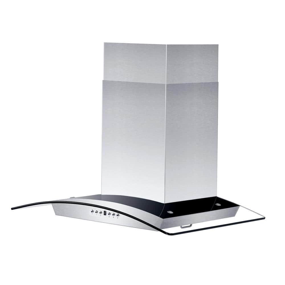 30 in. 400 CFM Convertible Vent Wall Mount Range Hood with Glass Accents & Crown Molding in Stainless Steel