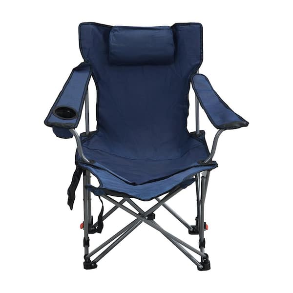 ECOCHIC SPACES INC New Dark Blue Polyester Folding Reclining Camping Chair with Three-level adjustment, Side Pockets, Cup Holder, Carry Bag