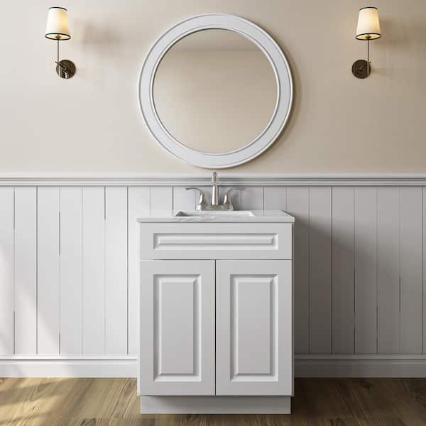HOMEIBRO Newport 24-in W X 21-in D X 34.5-in H in Raised PanelWhite Plywood Ready to Assemble Floor Vanity Base Kitchen Cabinet