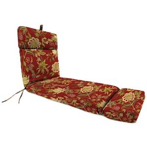 72 in. x 22 in. Alberta Salsa Red Floral Rectangular French Edge Outdoor Chaise Lounge Cushion with Ties and Hanger Loop