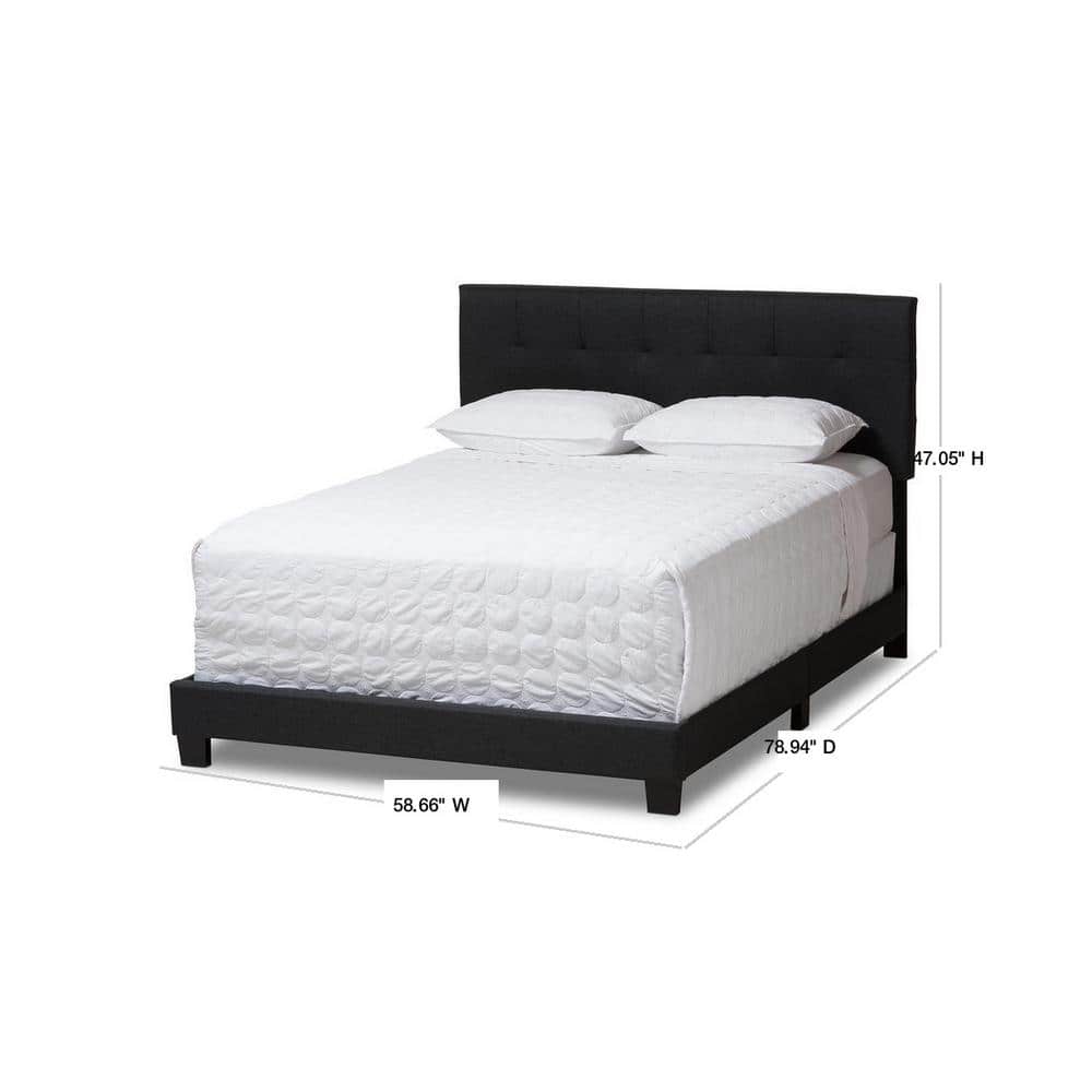 Full Size Black Upholstered Tufted Bed with Wood Frame