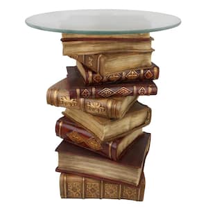 Power of Books 16 in. W Multi-Colored Polyresin Glass-Topped Side Table