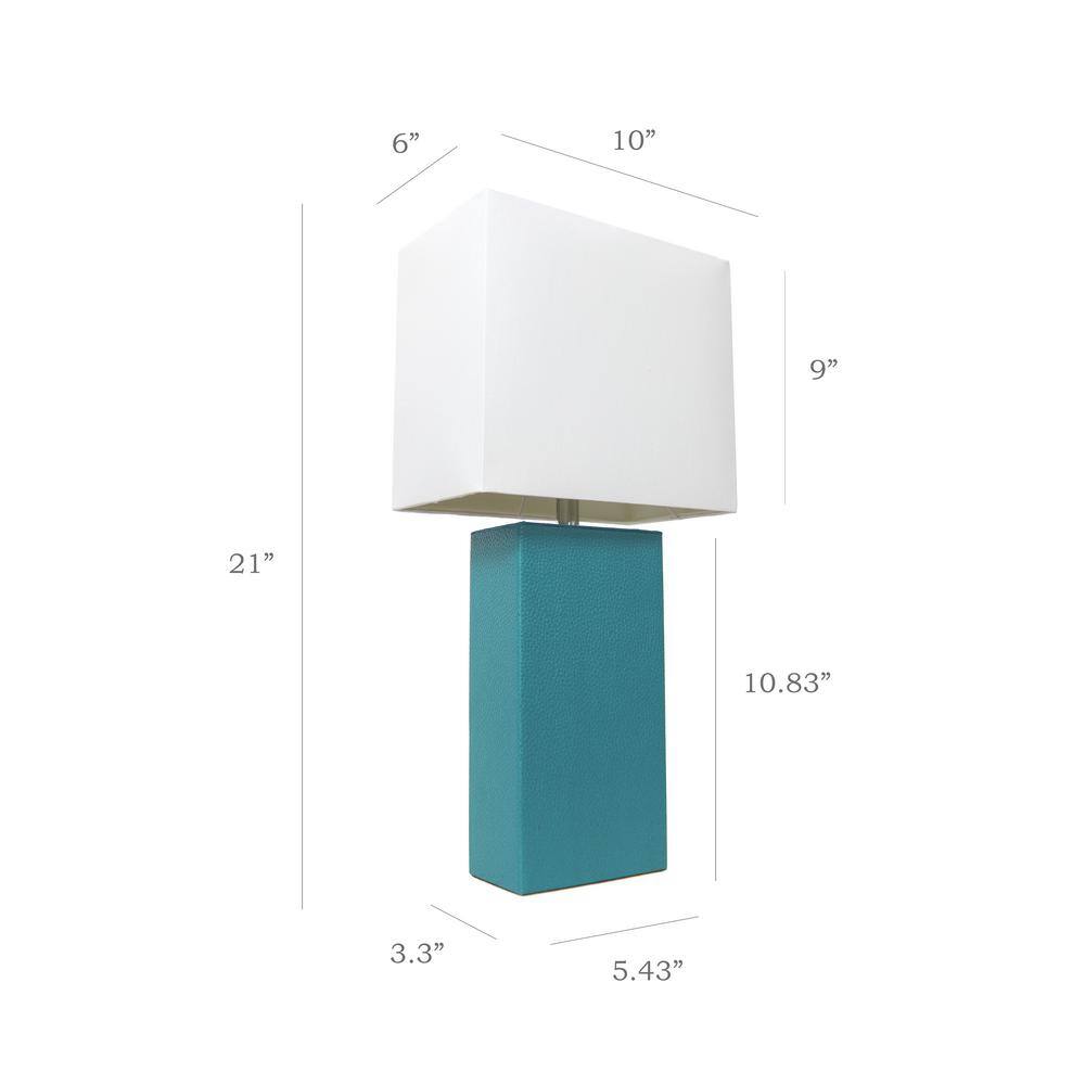 Set of 2 Teal Leather Table Lamps with White Fabric Shades