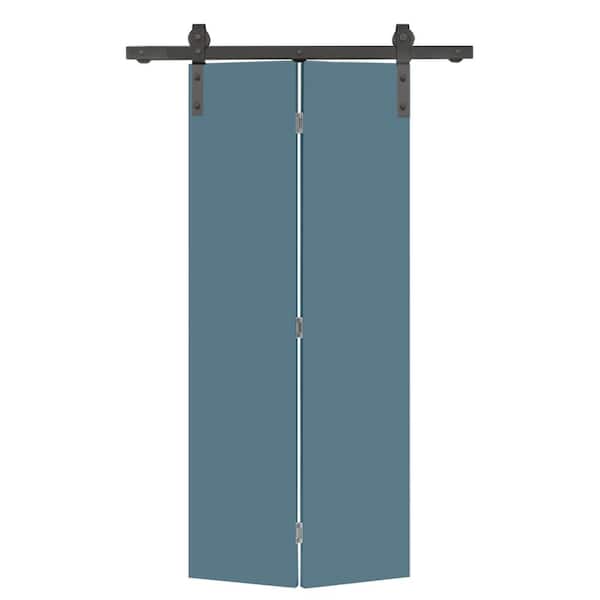 CALHOME 24 in. x 80 in. Dignity Blue Smooth Flush Hardboard Hollow Core Composite Bi-Fold Barn Door with Sliding Hardware Kit