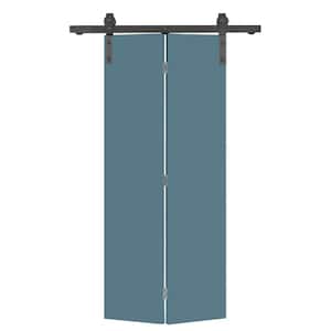 36 in. x 80 in. Dignity Blue Smooth Flush Hardboard Hollow Core Composite Bi-Fold Barn Door with Sliding Hardware Kit