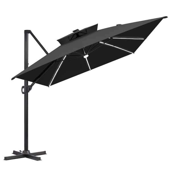 10 ft rectangular patio umbrella off set CLOUDFLY 13 x 10 ft. Rectangular Cantilever Patio Umbrella with Solar Led  Lights Aluminum Outdoor Large Offset Umbrella in Black 106PUBLK