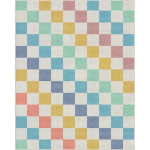 Multi Blue 7 ft. 10 in. x 9 ft. 10 in. Flat-Weave Apollo Square Modern Geometric Boxes Area Rug