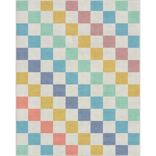 Well Woven Multi Blue 7 ft. 10 in. x 9 ft. 10 in. Flat-Weave Apollo Square Modern Geometric Boxes Area Rug