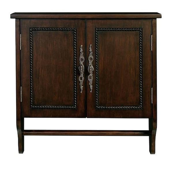 17 in. W x 8 in. D x 21 in. H Bathroom Storage Wall Cabinet Medicine  Cabinet in Rustic Brown w/Open Shelf & Towel Bar