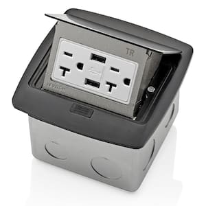 Pop-Up Floor Box with Dual Type A, 3.6 Amp USB Charger, 20 Amp Outlet, Black