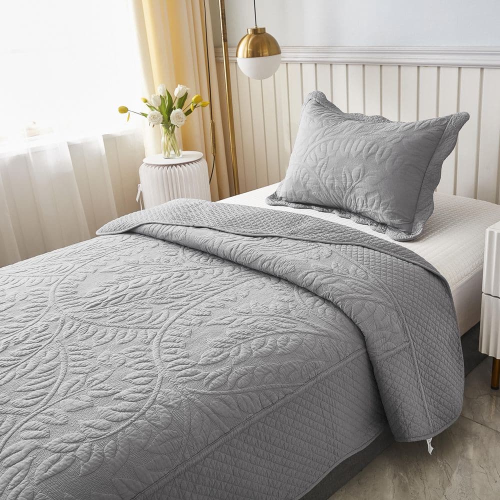 Pastel Grey Twin Cotton Reversible Bedspread Set