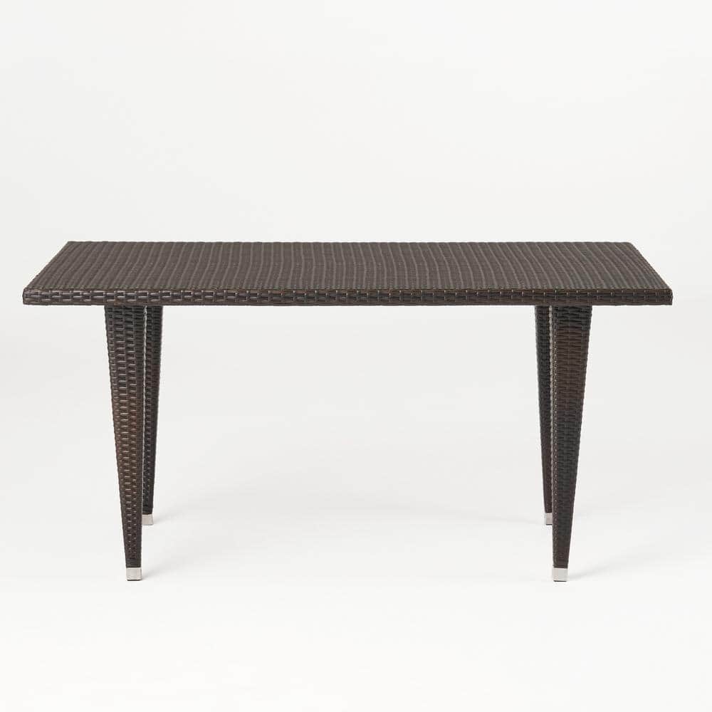 Outdoor Rattan Patio Dining Table, Resin Wicker Rectangular Tabletop for Ya
