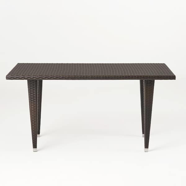Unbranded Outdoor Rattan Patio Dining Table, Resin Wicker Rectangular Tabletop for Yard Balcony Garden Brown