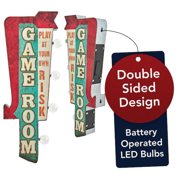 Vintage LED Marquee Wall Decor-Retro Wall Sign w/LED Light Bulbs-Man Cave, Garage (Game Room) 9" x 25"