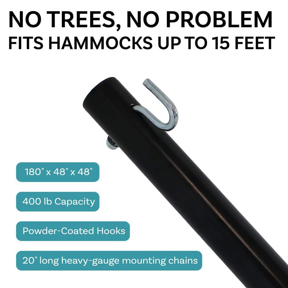 15 ft Black Heavy-Duty Steel Hammock Stand with Adjustable Hooks