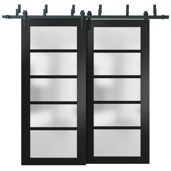 Sartodoors 56 in. x 80 in. 5-Panel Black Finished Solid MDF Sliding Door with Barn Bypass Hardware