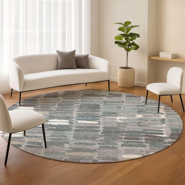 Chantille Machine Washable Indoor/Outdoor Abstract ACN2349 Gray 8 ft. x 8 ft. Round Rug
