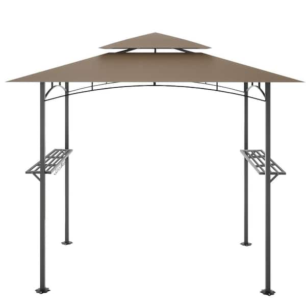 Amucolo 8 ft. x 5 ft. Khaki Grill Pergola Tent with Air Vent Double Tiered BBQ Gazebo Outdoor Barbecue Canopy