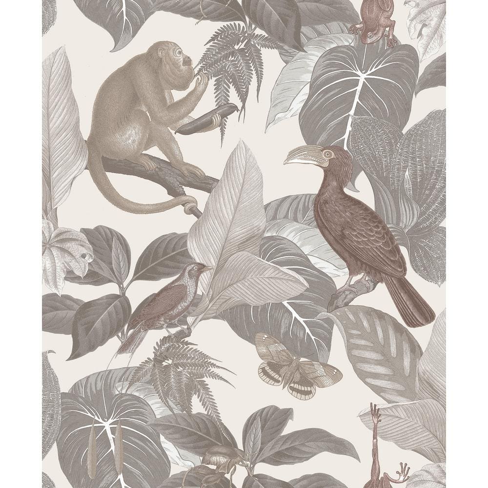 Into The Wild Greige Metallic Tropical Life Non-Pasted Non-Woven Paper Wall