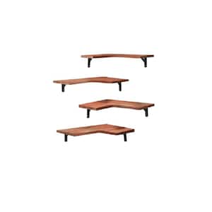 11.4 in. H Wood Floating Corner 4-Shelf Wall Mount Set of 4 for Home Decoration in Red