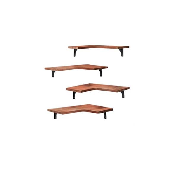 Afoxsos 11.4 in. H Wood Floating Corner 4-Shelf Wall Mount Set of 4 for Home Decoration in Red