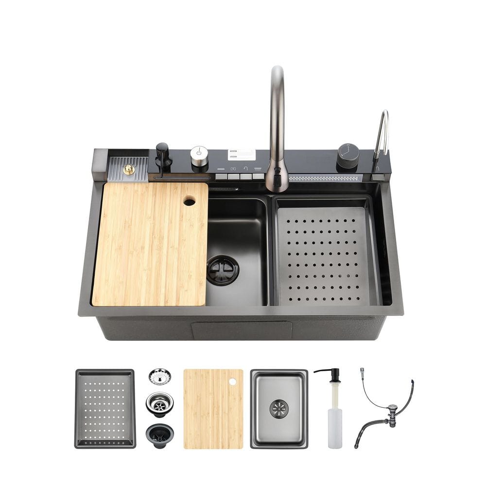 16-Gauge Black Stainless Steel 30 in. x 18 in. Drop-In Bar Sink with Pull-Out Faucet and Cutting Board price history on PriceWatchPro