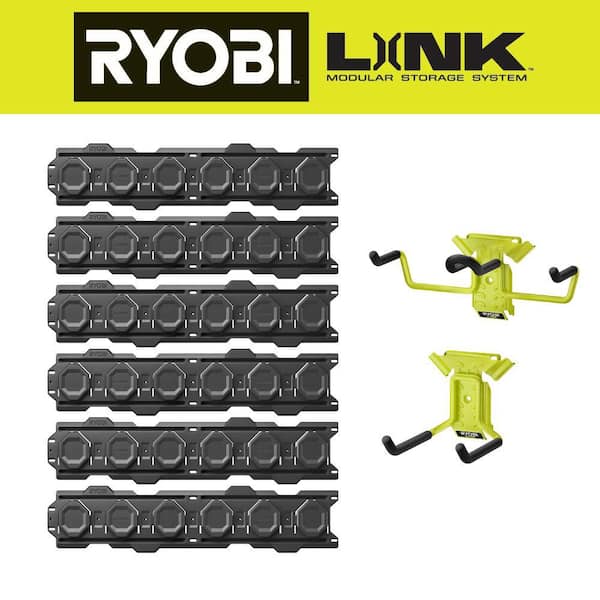 RYOBI LINK Standard Hook Set and Power Tool Hook w/ (2) Wall Rail (2-Pack) and Wall Rail (2-Pack)