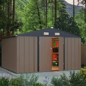 10 ft. W x 8.6 ft. D Brown Storage Shed Galvanized Metal Shed with Lockable Doors 86 sq. ft.